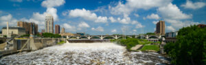 Stone Arch Bridge with falls, Minneapolis